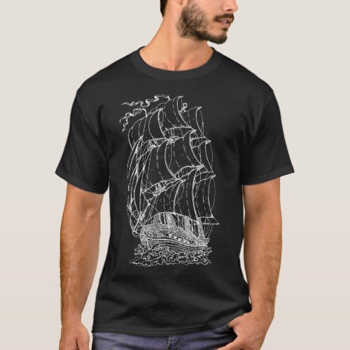 Pirate Ship Vintage Retro Nautical Sailing Boat T_Shirt
