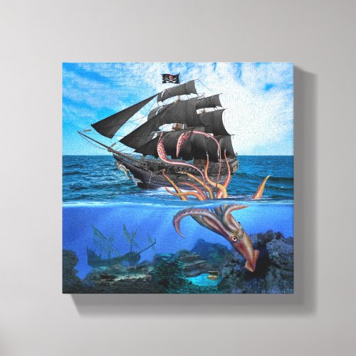 Pirate Ship vs The Giant Squid Canvas Print