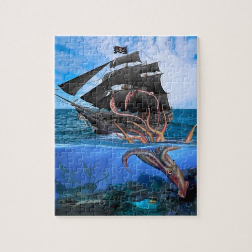 Pirate Ship vs The Giant Squid Jigsaw Puzzle