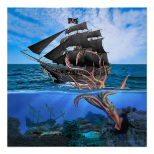 Pirate Ship Vs The Giant Squid Poster