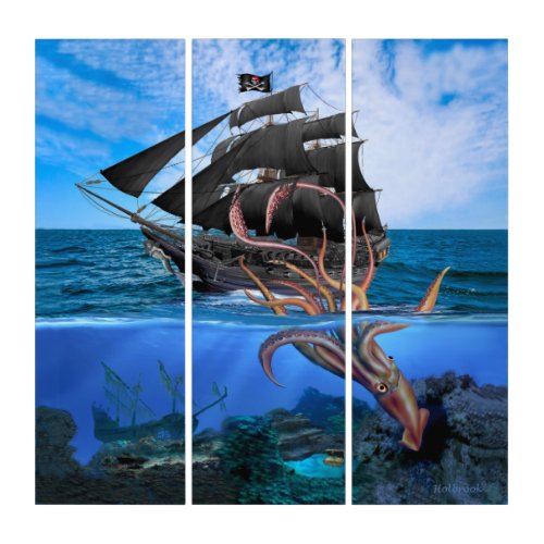 Pirate Ship vs The Giant Squid Triptych