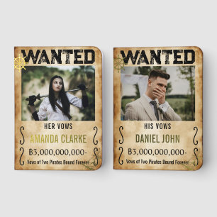 Pirate Ship Wanted Poster Couple Wedding Foil Vow Books