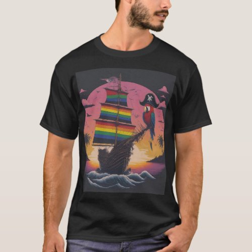  Pirate ship with a parrot T_Shirt