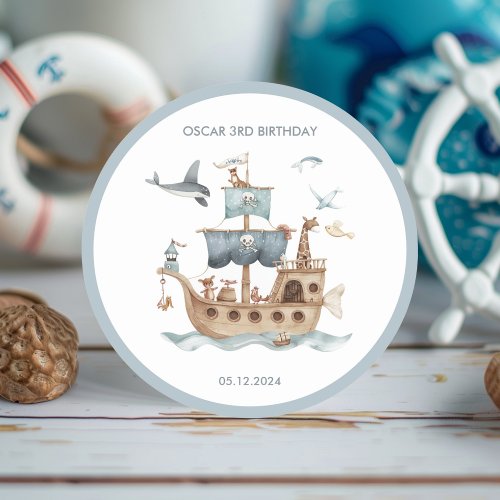 Pirate Ship with Animals Kids Party  Classic Round Sticker