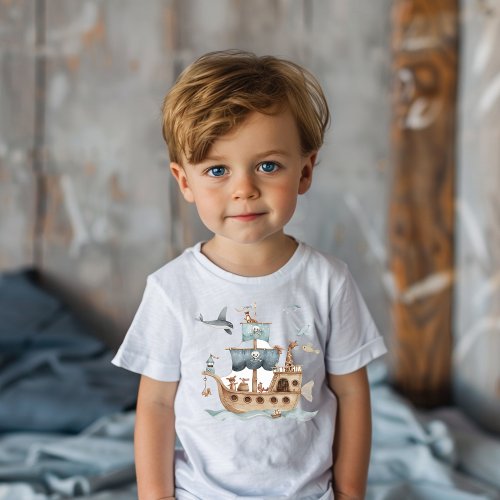 Pirate Ship with Animals Kids Party  Toddler T_shirt