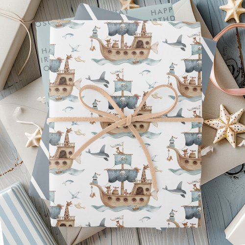 Pirate Ship with Animals Kids Party  Wrapping Paper Sheets