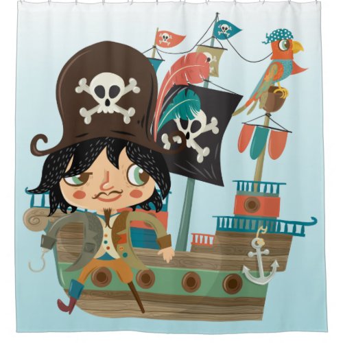 Pirate Ship With Parrot and Peg Leg Pirate Shower Curtain