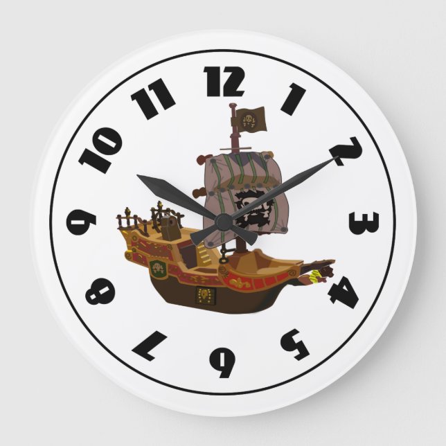 Pirate Ship with Skull Flag Large Clock (Front)