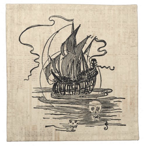 Pirate Ship with Skulls Vintage Pirate Art Cloth Napkin