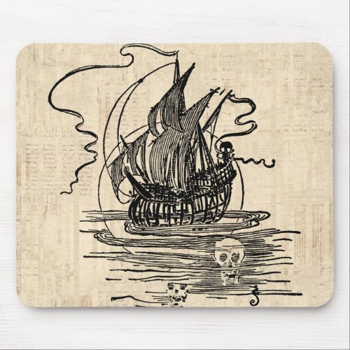 Pirate Ship with Skulls Vintage Pirate Art Mouse Pad