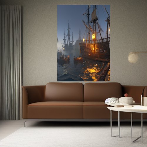 pirate ships on the sea  AI Art Poster