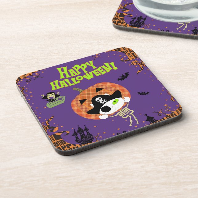 Pirate skeleton cat beverage coaster (Left Side)