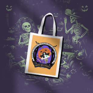 Pirate skeleton cat grocery bag