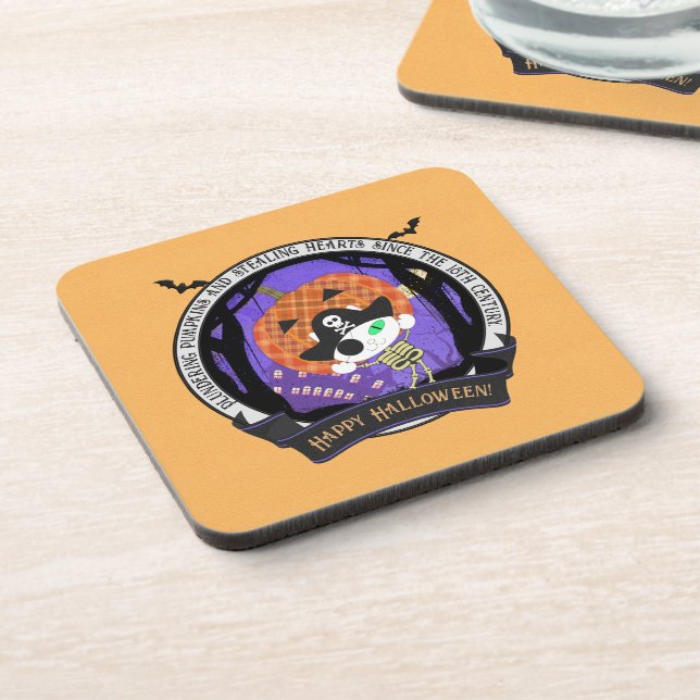 Pirate skeleton cat Hard plastic Beverage Coaster (Left Side)