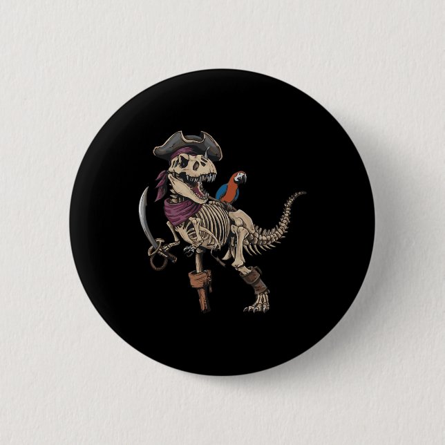 Pirate Skeleton Dinosaur T Rex Funny Tyrannosaurus Button (Front)