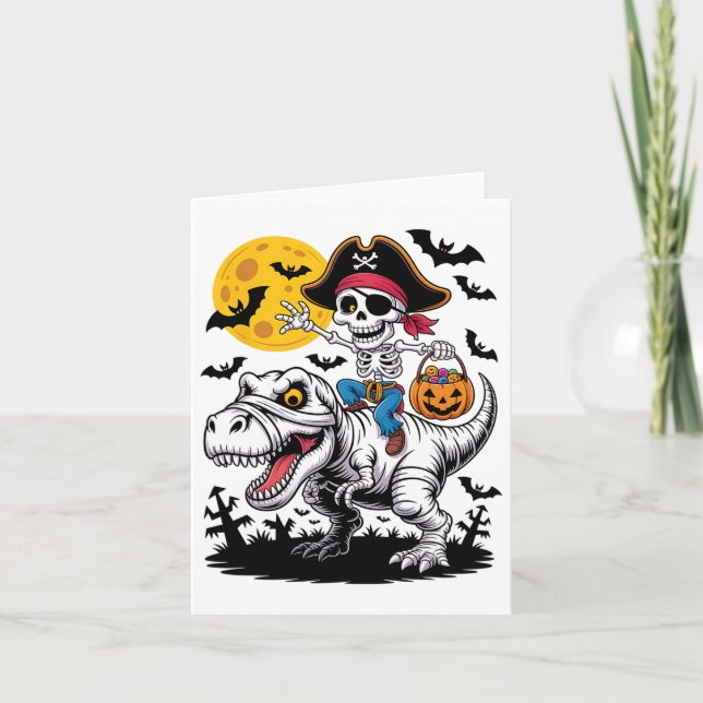 Pirate Skeleton Halloween T Rex Candy Dinosaur Shi Card (Front)