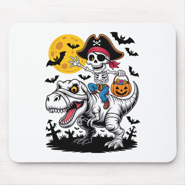Pirate Skeleton Halloween T Rex Candy Dinosaur Shi Mouse Pad (Front)
