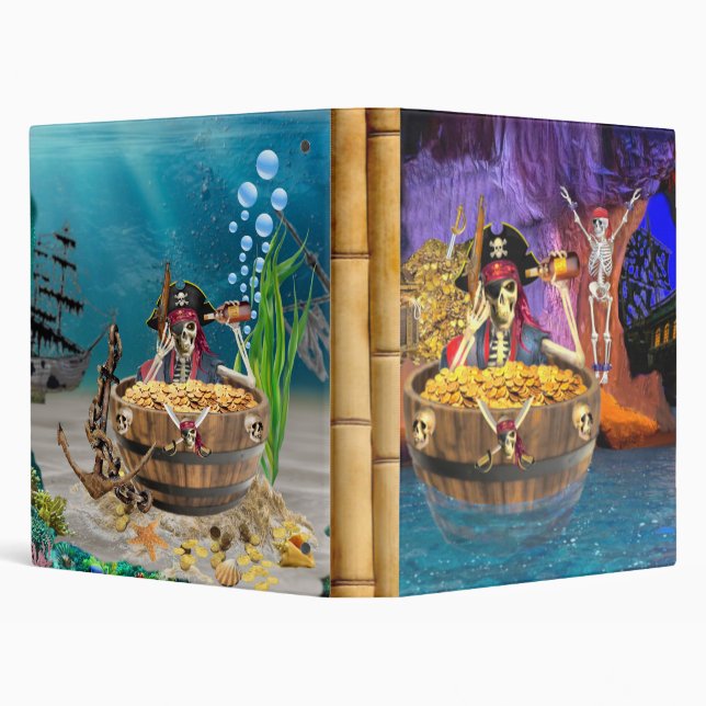 PIRATE SKELETON IN A BARREL 3 RING BINDER (Background)