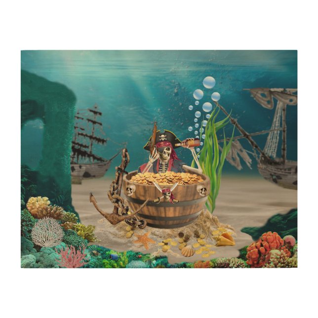PIRATE SKELETON IN A BARREL WOOD WALL ART (Front)