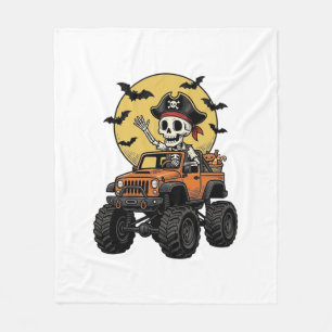 Pirate Skeleton Monster Truck Halloween Design_1 Fleece Blanket