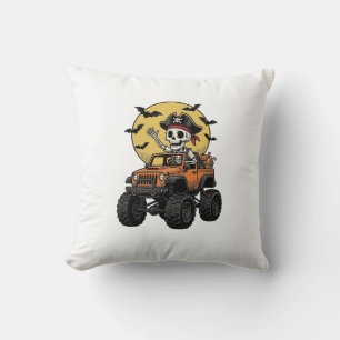 Pirate Skeleton Monster Truck Halloween Design_1 Throw Pillow