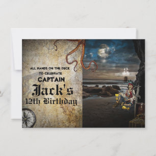 Pirate Skeleton on the Beach Birthday Party Invitation