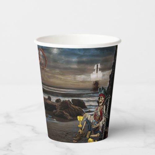 Pirate Skeleton on the Beach Birthday Party Paper Cups