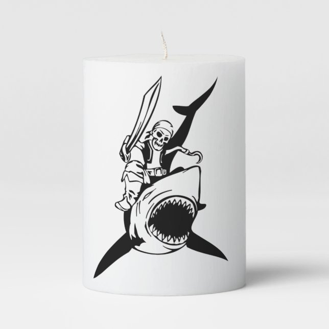 Pirate Skeleton Rides Shark Pillar Candle (Front)