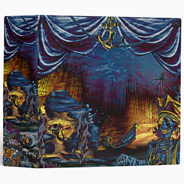 Pirate Skeleton Treasure Under the Sea Comic Art 3 Ring Binder (Front/Spine)