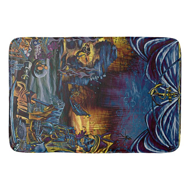 Pirate Skeleton Treasure Under the Sea Comic Art Bathroom Mat (Front)