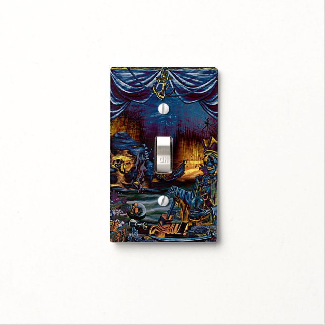 Pirate Skeleton Treasure Under the Sea Comic Art Light Switch Cover (In Situ)