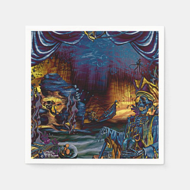 Pirate Skeleton Treasure Under the Sea Comic Art Paper Napkins (Front)