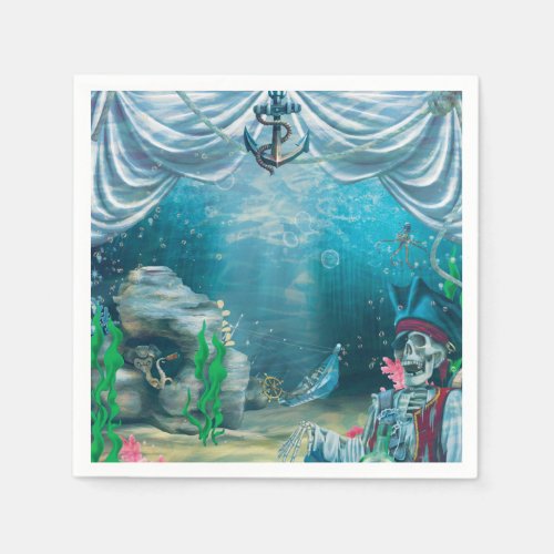 Pirate Skeleton Treasure Under the Sea Party Paper Napkins