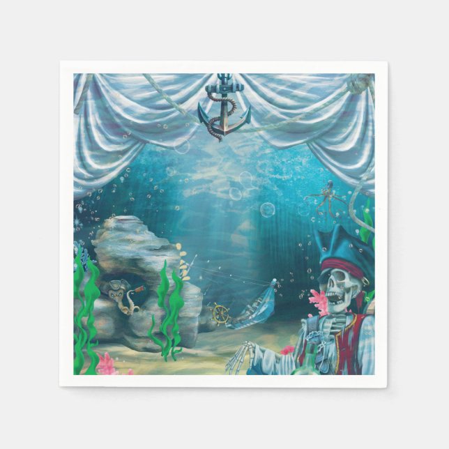 Pirate Skeleton Treasure Under the Sea Party Paper Napkins (Front)