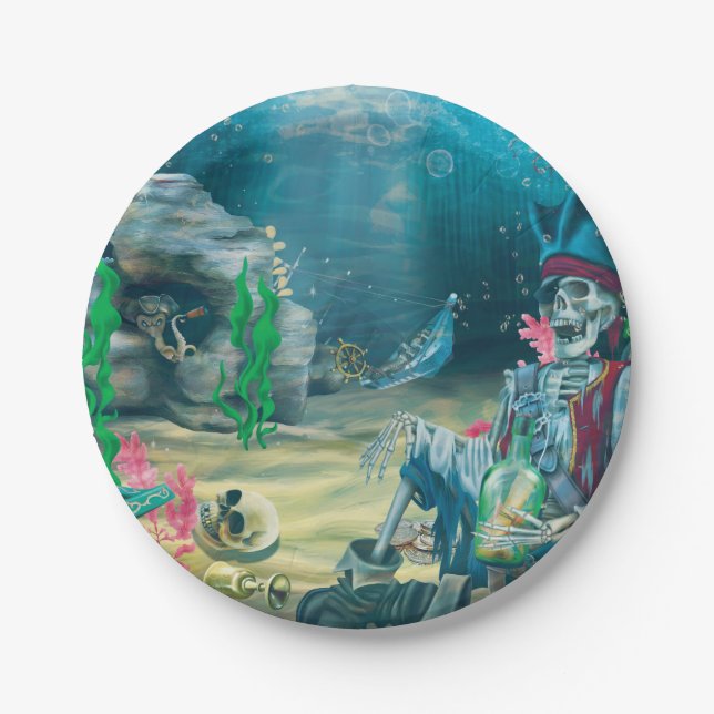 Pirate Skeleton Treasure Under the Sea Party Paper Plates (Front)