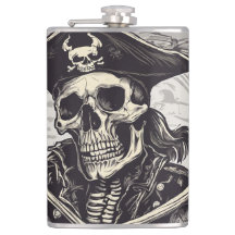 Pirate Skeleton Vinyl Wrapped Flask