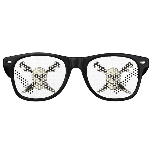 Pirate (Skull) - Adult Retro Party Shades, White Retro Sunglasses (Front)