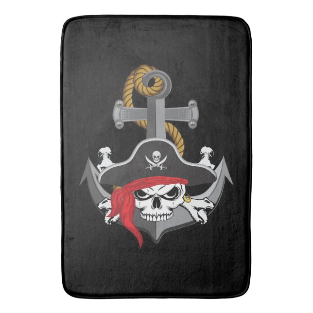 Pirate Skull Anchor Bathroom Mat (Front Vertical)
