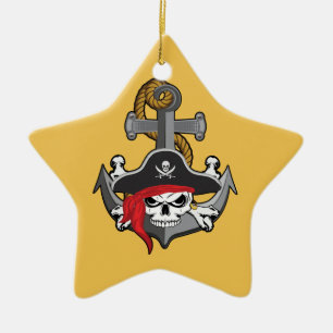 Pirate Skull Anchor Ceramic Ornament