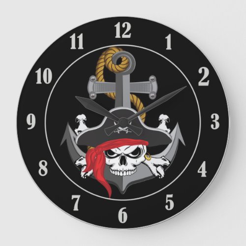 Pirate Skull Anchor Large Clock