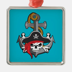Pirate Skull Anchor Metal Ornament