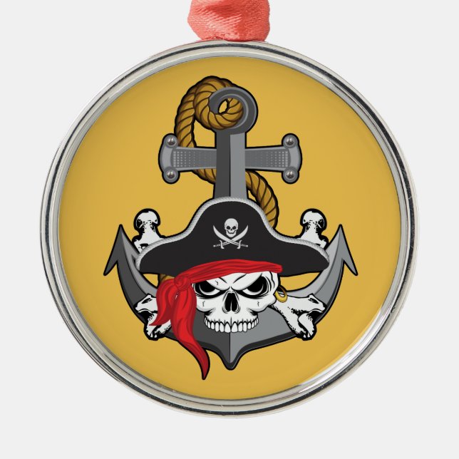 Pirate Skull Anchor Metal Ornament (Front)