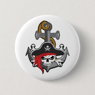 Pirate Skull Anchor Pinback Button