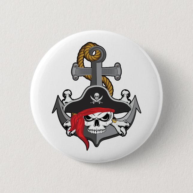 Pirate Skull Anchor Pinback Button (Front)