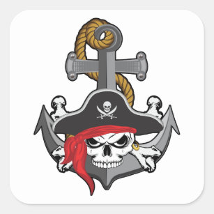 Pirate Skull Anchor Square Sticker