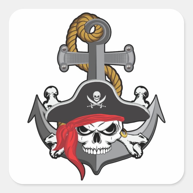 Pirate Skull Anchor Square Sticker (Front)