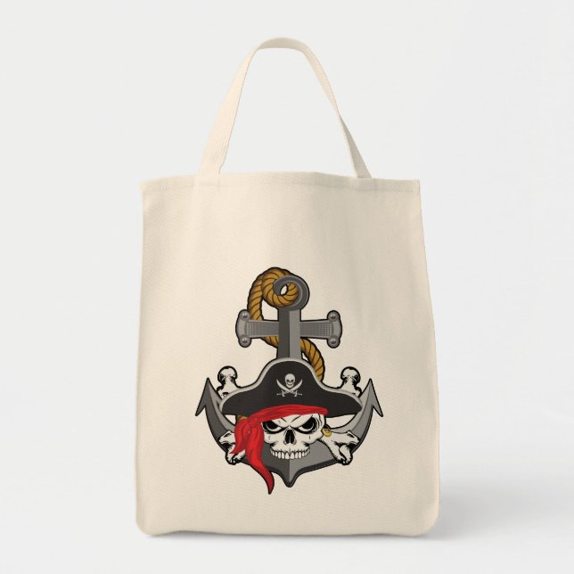Pirate Skull Anchor Tote Bag (Front)