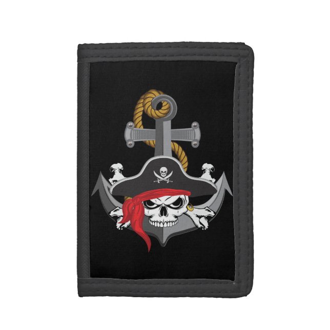 Pirate Skull Anchor Trifold Wallet (Front Vertical)