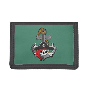Pirate Skull Anchor Trifold Wallet