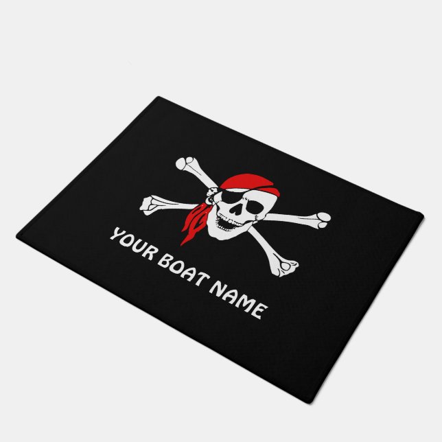 Pirate Skull and Bones Custom Boat  Doormat (Angled)